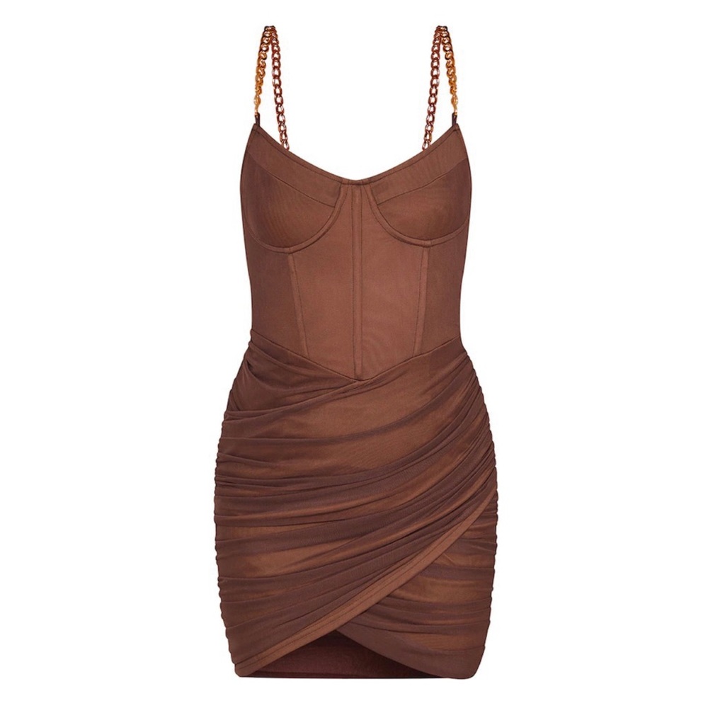 Pretty Little Things Chocolate Chain Strap Corset Bodycon Dress